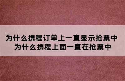 为什么携程订单上一直显示抢票中 为什么携程上面一直在抢票中